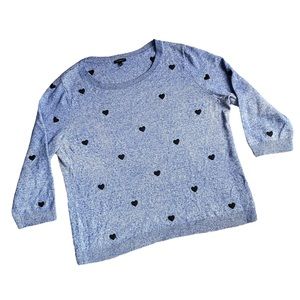 Talbots Hearts Heathered Blue Crew Neck Sweater XL
